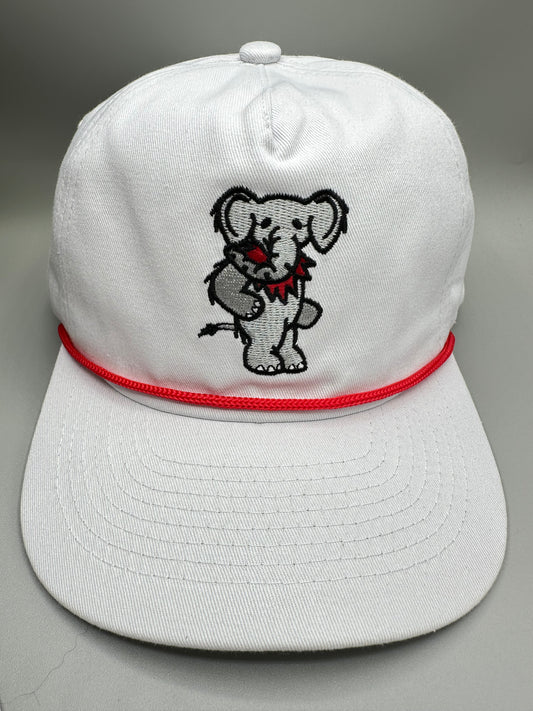 White Dead Head Elephant Snapback Hat With Red Rope